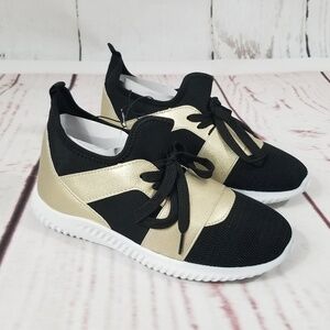 Gold Metallic Color Block Band Trainers Sneakers